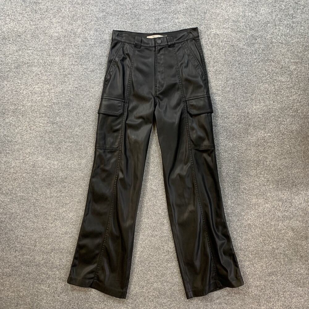 Hudson Pants Womens 26 Black Heidi High Rise Wide Faux Leather Cargo Pockets - Picture 2 of 13